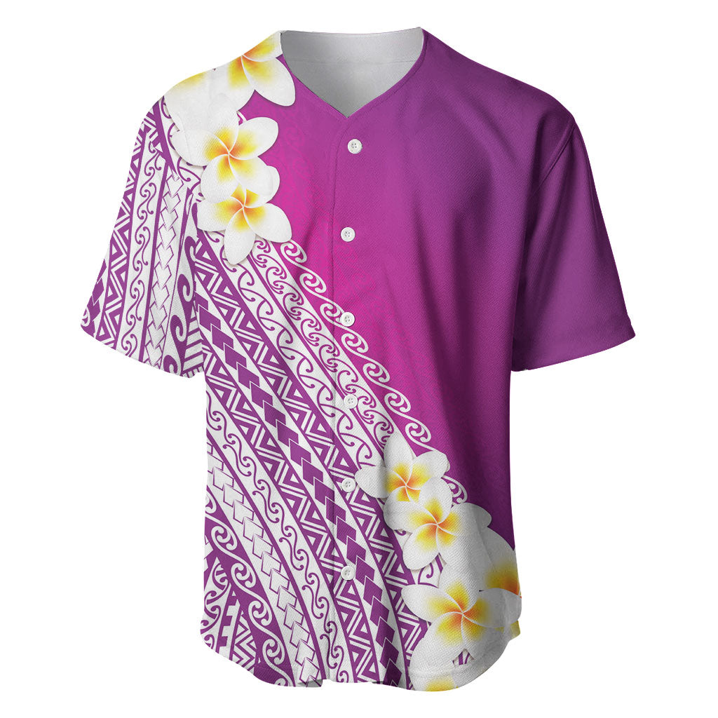 Tahiti Plumeria Tribal Pattern Baseball Jersey Wave Style Purple LT05 Purple - Polynesian Pride