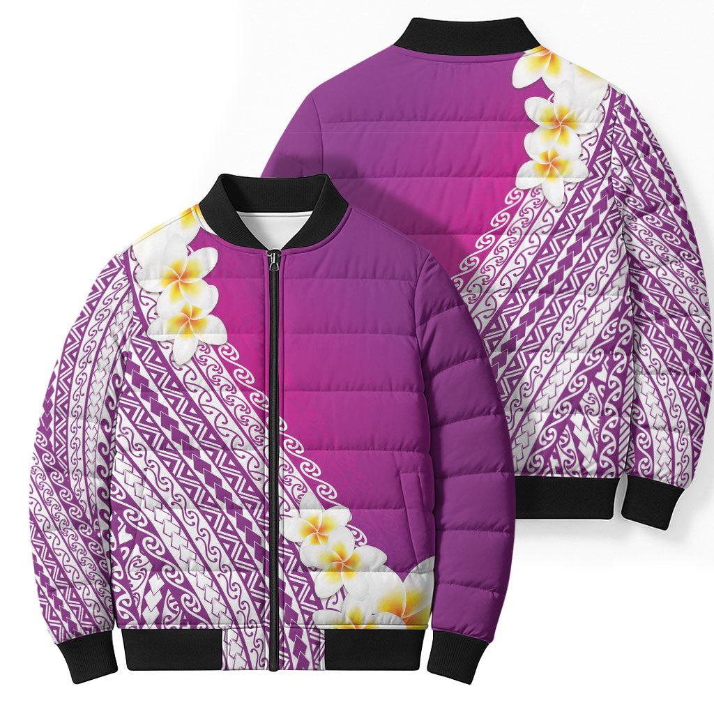 Tahiti Plumeria Tribal Pattern Bomber Puffer Jacket Wave Style Purple LT05 - Polynesian Pride