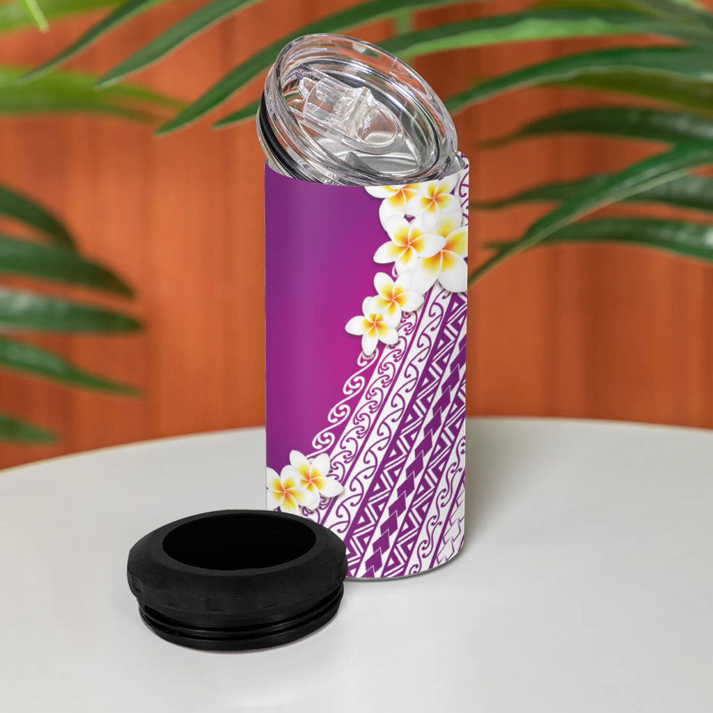 Tahiti Plumeria Tribal Pattern 4 in 1 Can Cooler Tumbler Wave Style Purple LT05 - Polynesian Pride