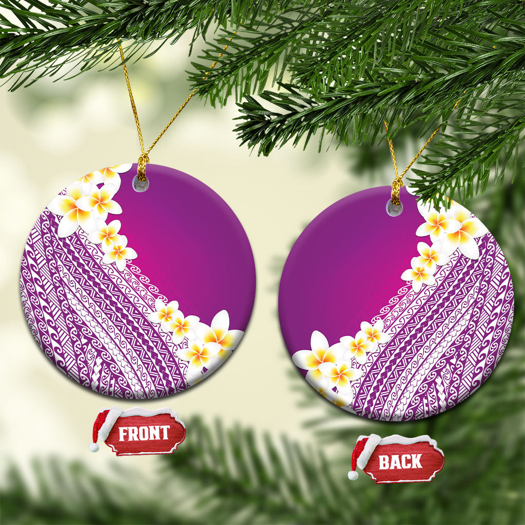 Tahiti Plumeria Tribal Pattern Ceramic Ornament Wave Style Purple LT05 Circle Purple - Polynesian Pride