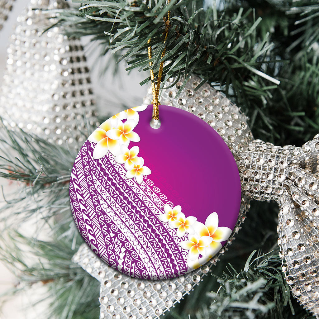 Tahiti Plumeria Tribal Pattern Ceramic Ornament Wave Style Purple LT05 - Polynesian Pride