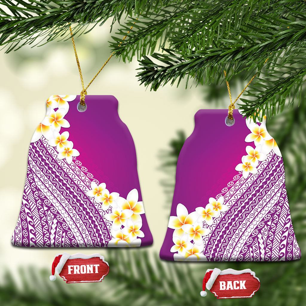 Tahiti Plumeria Tribal Pattern Ceramic Ornament Wave Style Purple LT05 Bell Flake Purple - Polynesian Pride