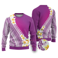 Tahiti Plumeria Tribal Pattern Ugly Christmas Sweater Wave Style Purple LT05 Purple - Polynesian Pride