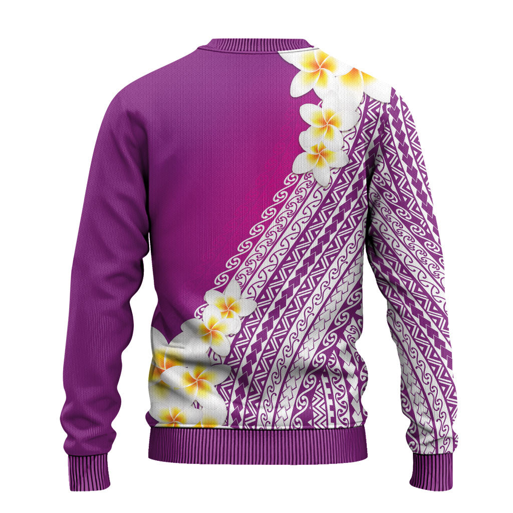Tahiti Plumeria Tribal Pattern Ugly Christmas Sweater Wave Style Purple LT05 - Polynesian Pride