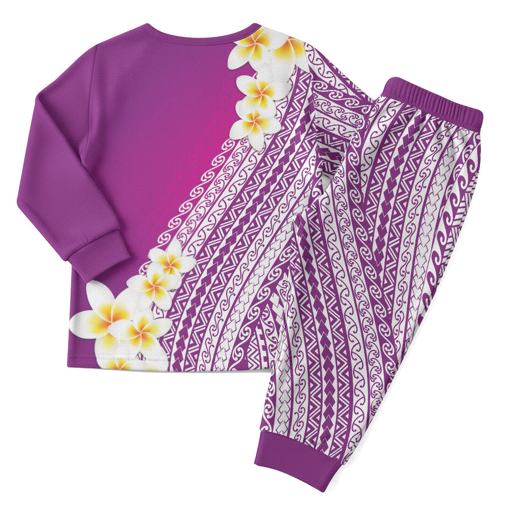 Tahiti Plumeria Tribal Pattern Christmas Pajama Set Wave Style Purple LT05 - Polynesian Pride