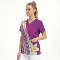 Tahiti Plumeria Tribal Pattern Scrub Top Wave Style Purple LT05 - Polynesian Pride