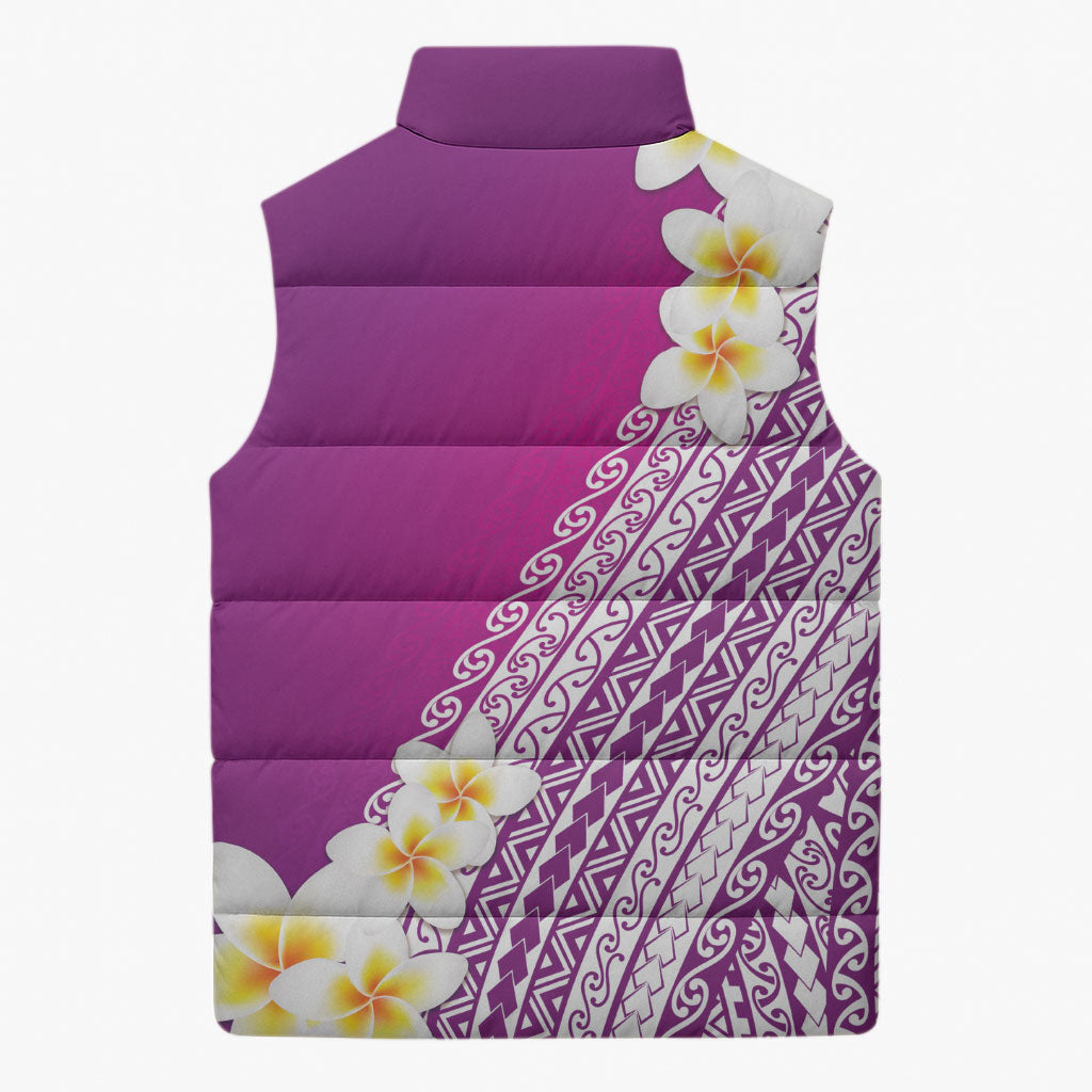 Tahiti Plumeria Tribal Pattern Sleeveless Puffer Jacket Wave Style Purple LT05 - Polynesian Pride