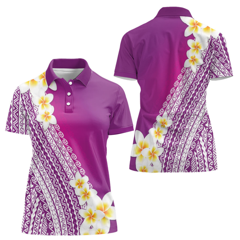 Tahiti Plumeria Tribal Pattern Women Polo Shirt Wave Style Purple LT05 - Polynesian Pride