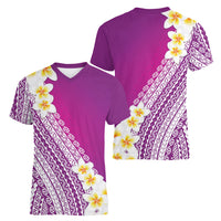 Tahiti Plumeria Tribal Pattern Women V-Neck T-Shirt Wave Style Purple LT05 - Polynesian Pride