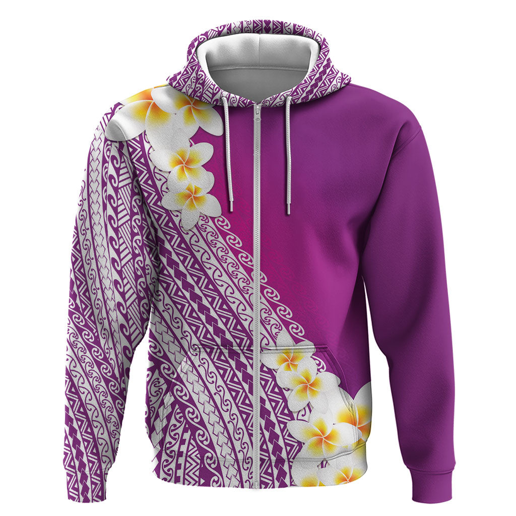 Tahiti Plumeria Tribal Pattern Zip Hoodie Wave Style Purple LT05 Zip Hoodie Purple - Polynesian Pride