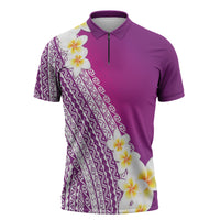 Tahiti Plumeria Tribal Pattern Zipper Polo Shirt Wave Style Purple LT05 Purple - Polynesian Pride