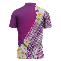 Tahiti Plumeria Tribal Pattern Zipper Polo Shirt Wave Style Purple LT05 - Polynesian Pride