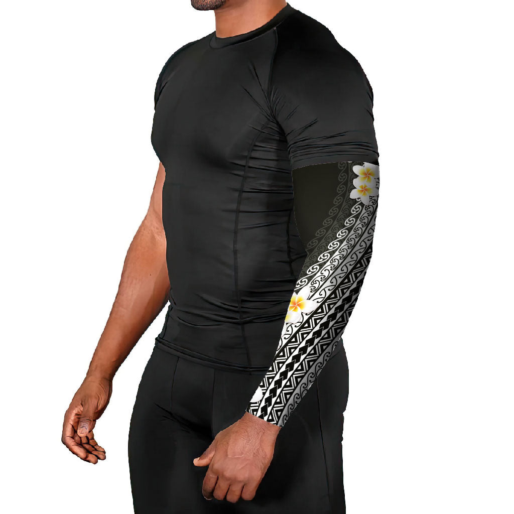 Tahiti Plumeria Tribal Pattern Arm Sleeves Wave Style Black LT05 - Polynesian Pride