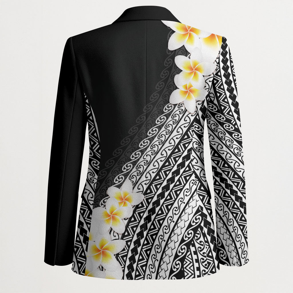 Tahiti Plumeria Tribal Pattern Blazer Wave Style Black LT05 - Polynesian Pride