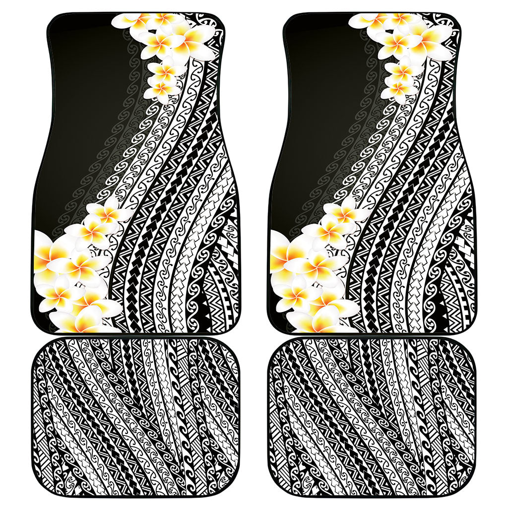 Tahiti Plumeria Tribal Pattern Car Mats Wave Style Black LT05 - Polynesian Pride