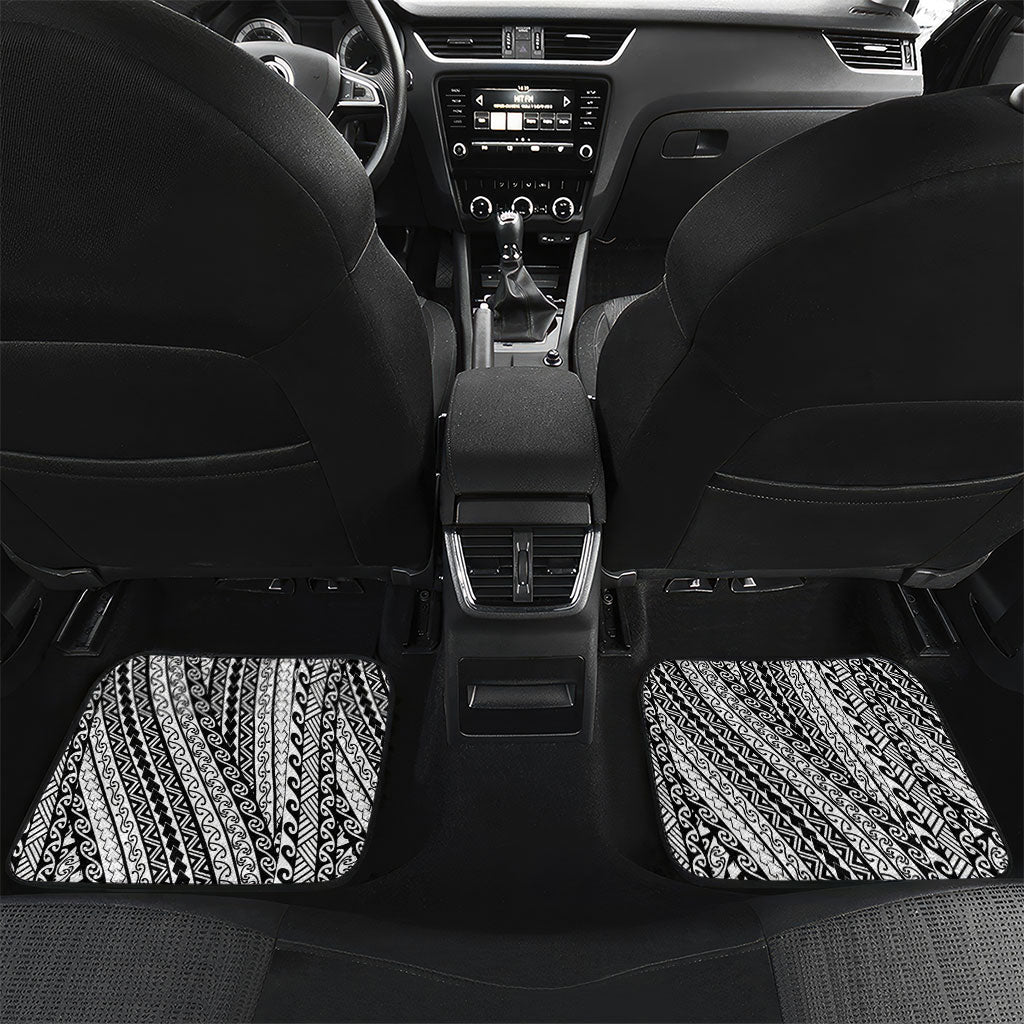Tahiti Plumeria Tribal Pattern Car Mats Wave Style Black LT05 Set 2pcs - Back Black - Polynesian Pride
