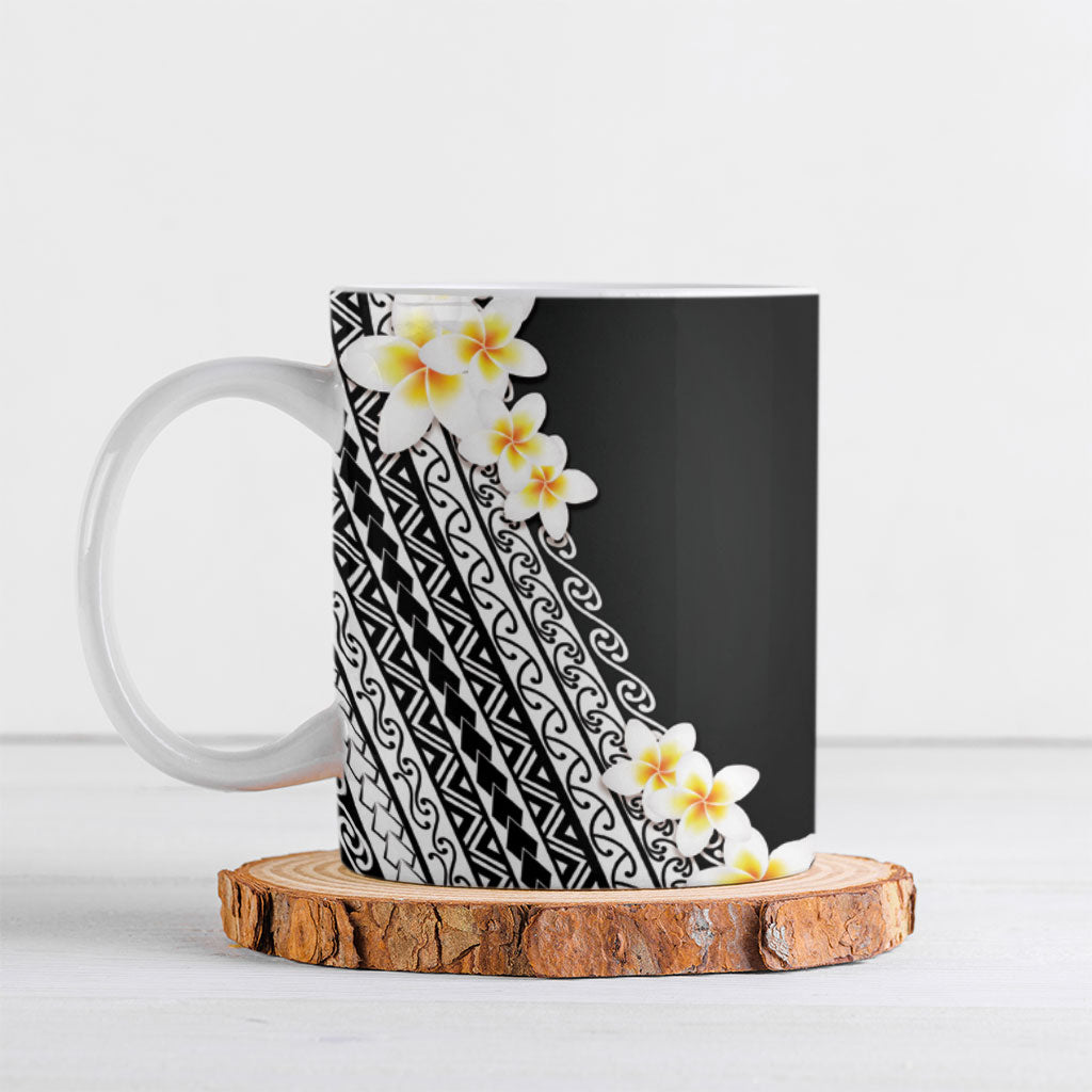 Tahiti Plumeria Tribal Pattern Ceramic Mug Wave Style Black LT05 Black - Polynesian Pride