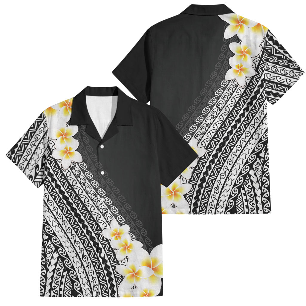 Tahiti Plumeria Tribal Pattern Family Matching Summer Maxi Dress and Hawaiian Shirt Wave Style Black LT05 Dad's Shirt - Short Sleeve Black - Polynesian Pride