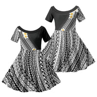 Tahiti Plumeria Tribal Pattern Family Matching Summer Maxi Dress and Hawaiian Shirt Wave Style Black LT05 Daughter's Dress Black - Polynesian Pride
