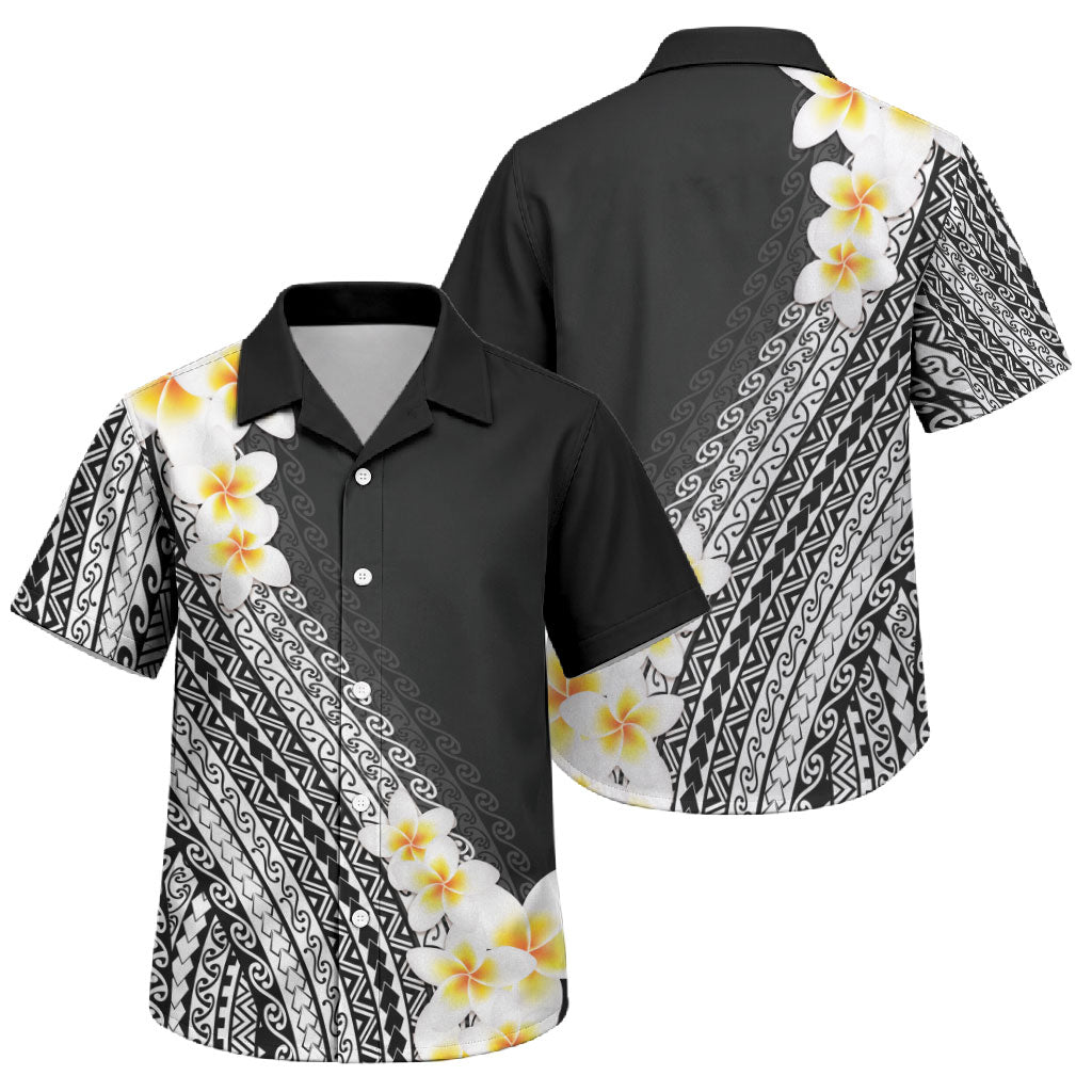 Tahiti Plumeria Tribal Pattern Family Matching Summer Maxi Dress and Hawaiian Shirt Wave Style Black LT05 Son's Shirt Black - Polynesian Pride