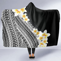 Tahiti Plumeria Tribal Pattern Hooded Blanket Wave Style Black LT05 One Size Black - Polynesian Pride