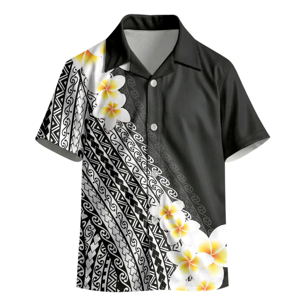 Tahiti Plumeria Tribal Pattern Kid Hawaiian Shirt Wave Style Black LT05 - Polynesian Pride