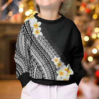 Tahiti Plumeria Tribal Pattern Kid Ugly Christmas Sweater Wave Style Black LT05 - Polynesian Pride