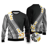 Tahiti Plumeria Tribal Pattern Ugly Christmas Sweater Wave Style Black LT05 Black - Polynesian Pride