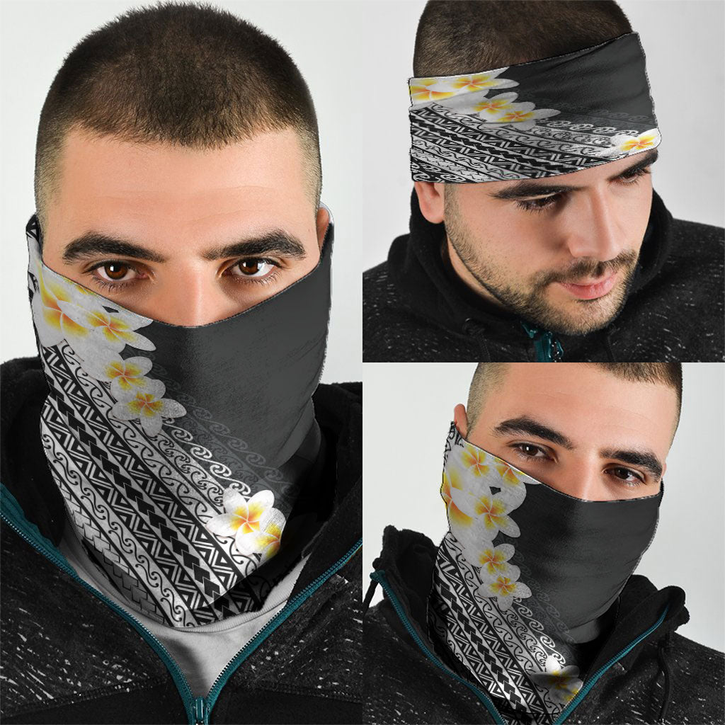 Tahiti Plumeria Tribal Pattern Neck Gaiter Wave Style Black LT05 - Polynesian Pride