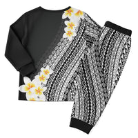 Tahiti Plumeria Tribal Pattern Christmas Pajama Set Wave Style Black LT05 - Polynesian Pride