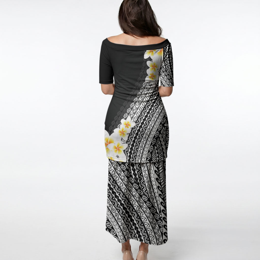 Tahiti Plumeria Tribal Pattern Puletasi Wave Style Black LT05 - Polynesian Pride