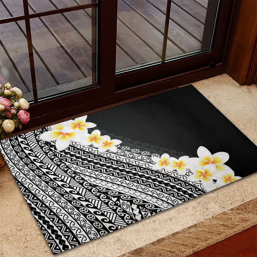 Tahiti Plumeria Tribal Pattern Rubber Doormat Wave Style Black LT05 - Polynesian Pride