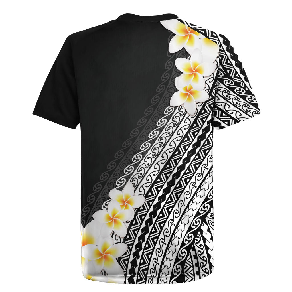 Tahiti Plumeria Tribal Pattern Rugby Jersey Wave Style Black LT05 - Polynesian Pride