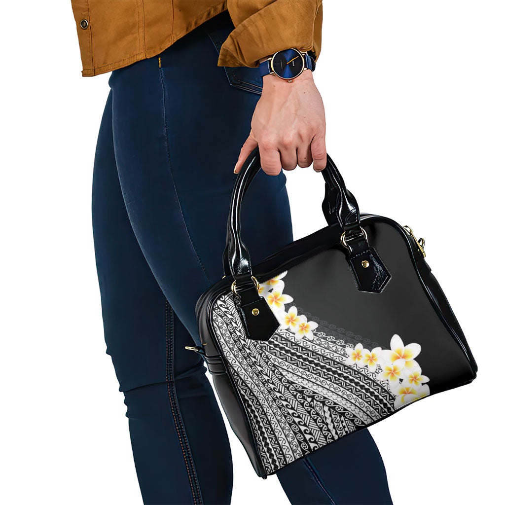 Tahiti Plumeria Tribal Pattern Shoulder Handbag Wave Style Black LT05 - Polynesian Pride