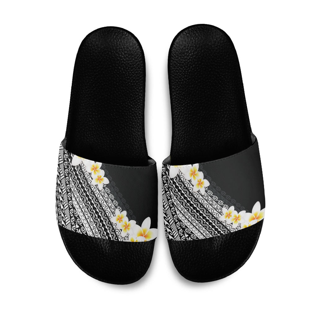 Tahiti Plumeria Tribal Pattern Slide Sandals Wave Style Black LT05 Black - Polynesian Pride