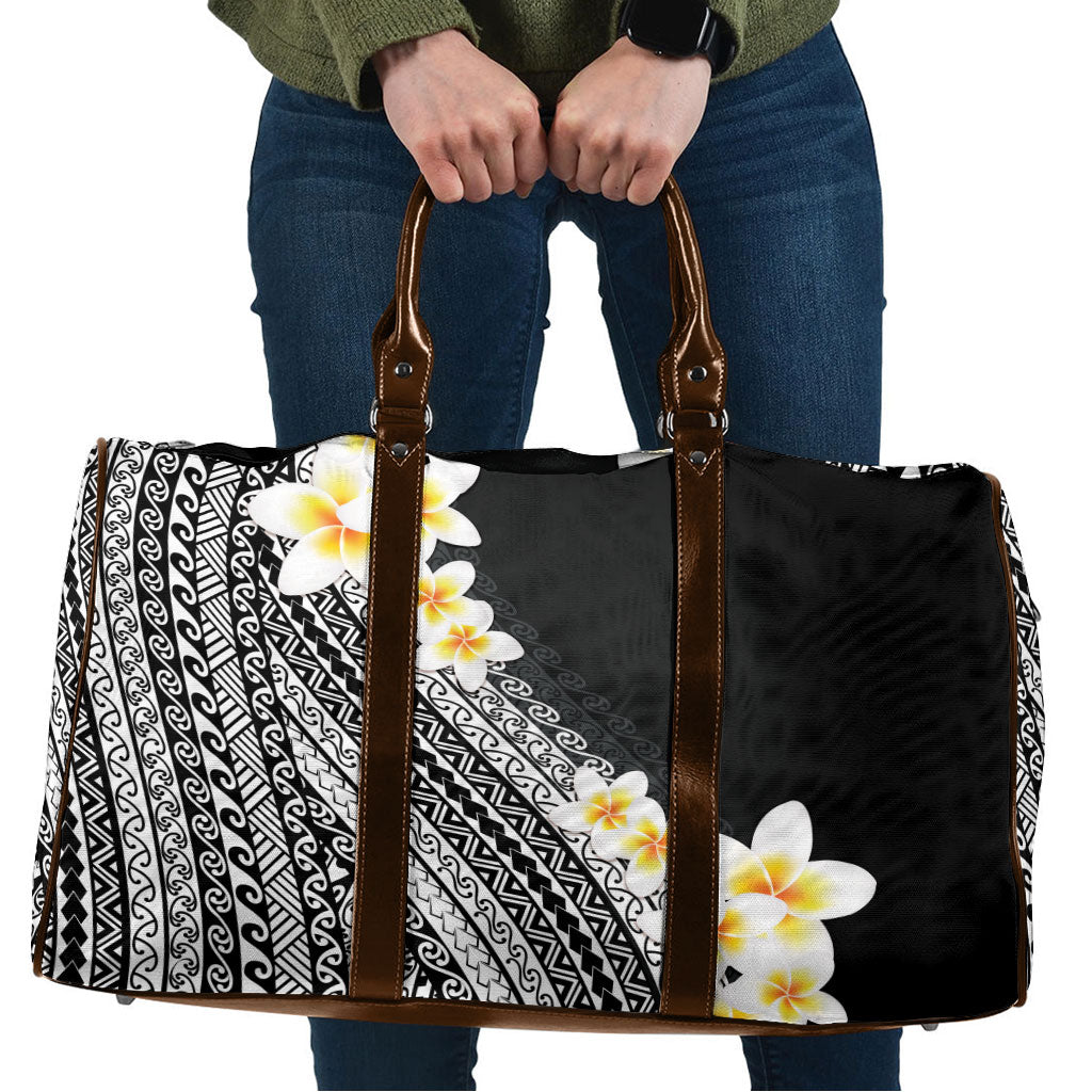 Tahiti Plumeria Tribal Pattern Travel Bag Wave Style Black