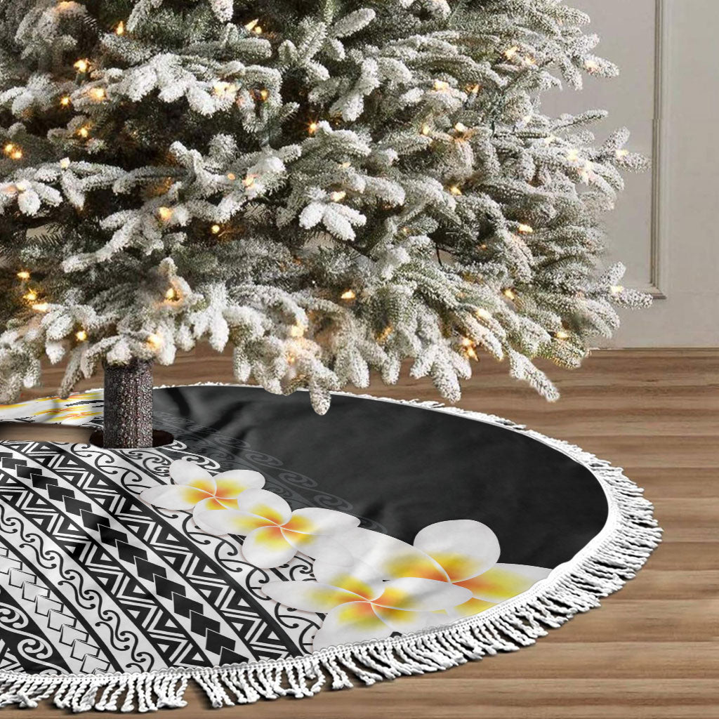 Tahiti Plumeria Tribal Pattern Tree Skirt Wave Style Black LT05 - Polynesian Pride