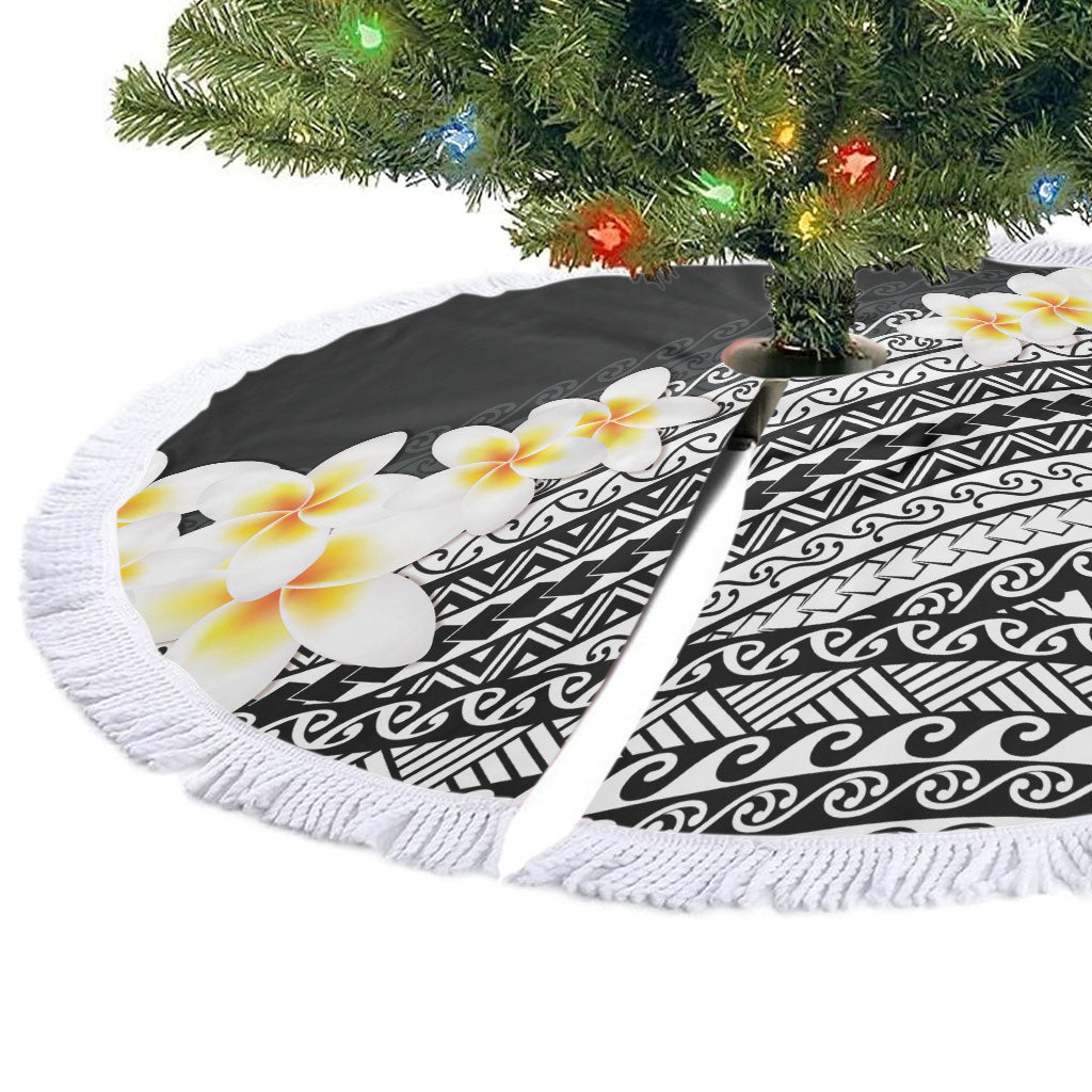 Tahiti Plumeria Tribal Pattern Tree Skirt Wave Style Black LT05 - Polynesian Pride