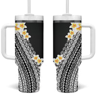 Tahiti Plumeria Tribal Pattern Tumbler With Handle Wave Style Black LT05 One Size: 40 oz Black - Polynesian Pride