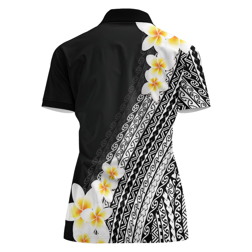 Tahiti Plumeria Tribal Pattern Women Polo Shirt Wave Style Black LT05 - Polynesian Pride