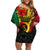 Vanuatu Off Shoulder Short Dress Vanuatuan Coat Of Arms Mix Pig Tusk Poynesian Pattern LT05 Women Reggae - Polynesian Pride