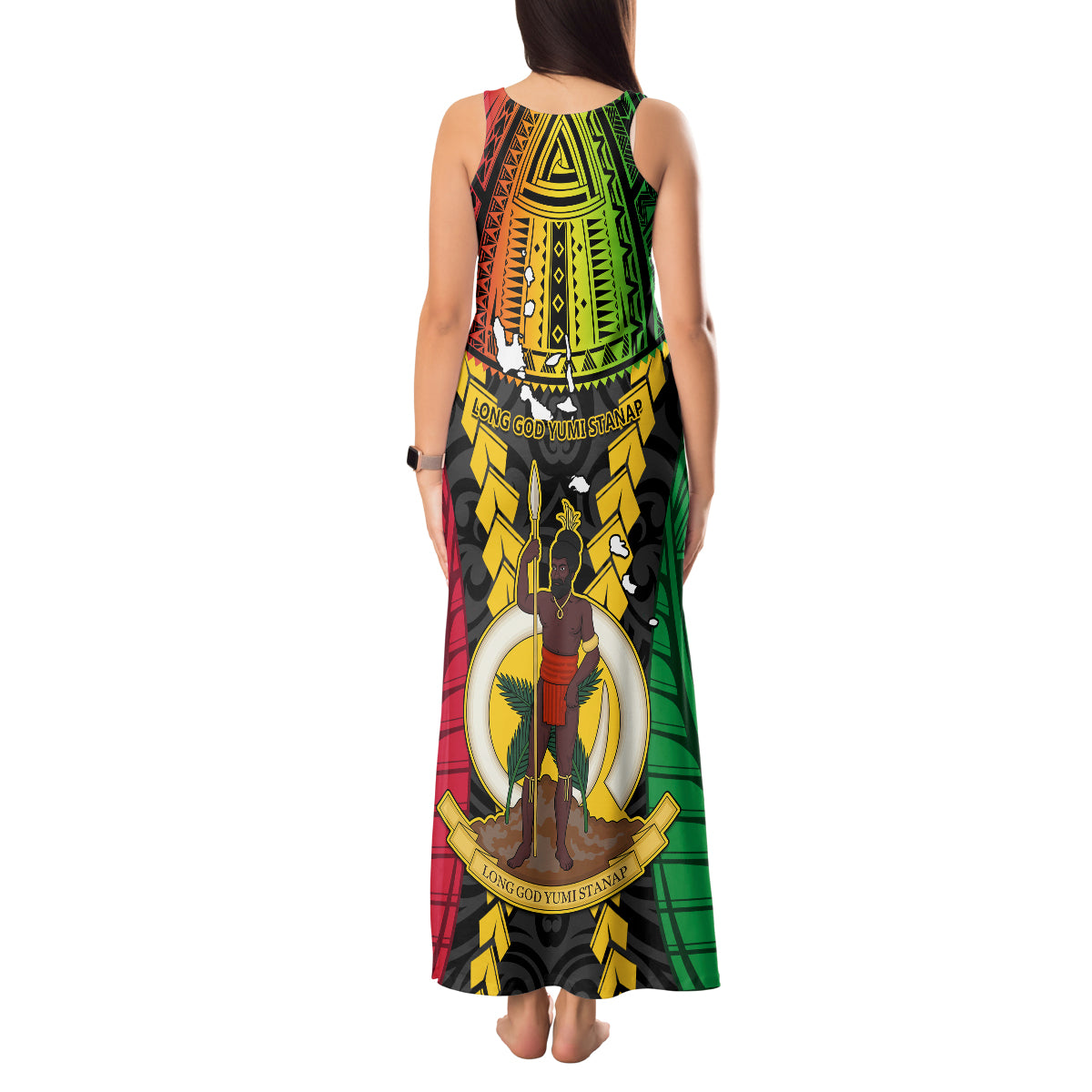 Vanuatu Tank Maxi Dress Vanuatuan Coat Of Arms Mix Pig Tusk Poynesian Pattern LT05 - Polynesian Pride
