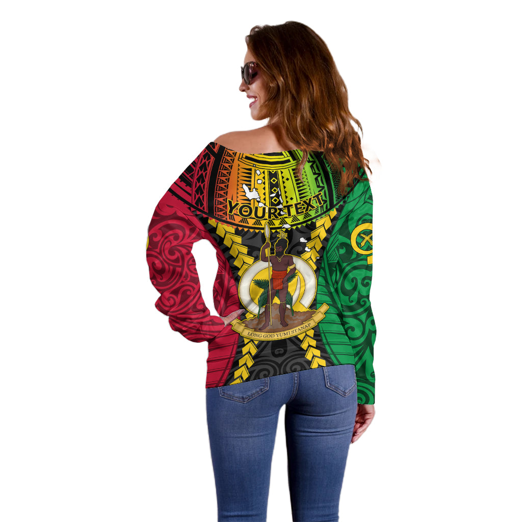 Personalized Vanuatu Off Shoulder Sweater Vanuatuan Coat Of Arms Mix Pig Tusk Poynesian Pattern LT05 - Polynesian Pride