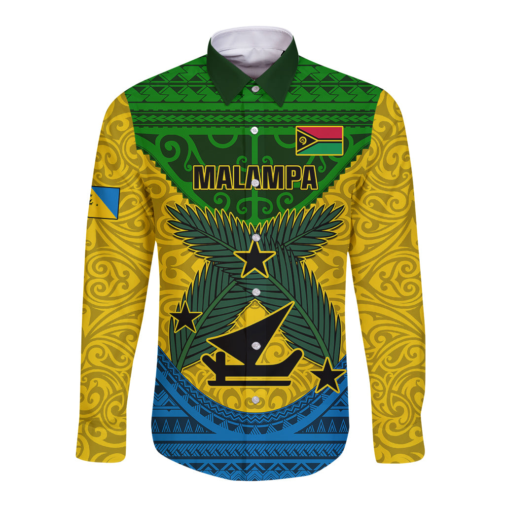 Vanuatu Malampa Province Long Sleeve Button Shirt Coat Of Arms And Namele Fern Polynesian Pattern LT05 Unisex Yellow - Polynesian Pride