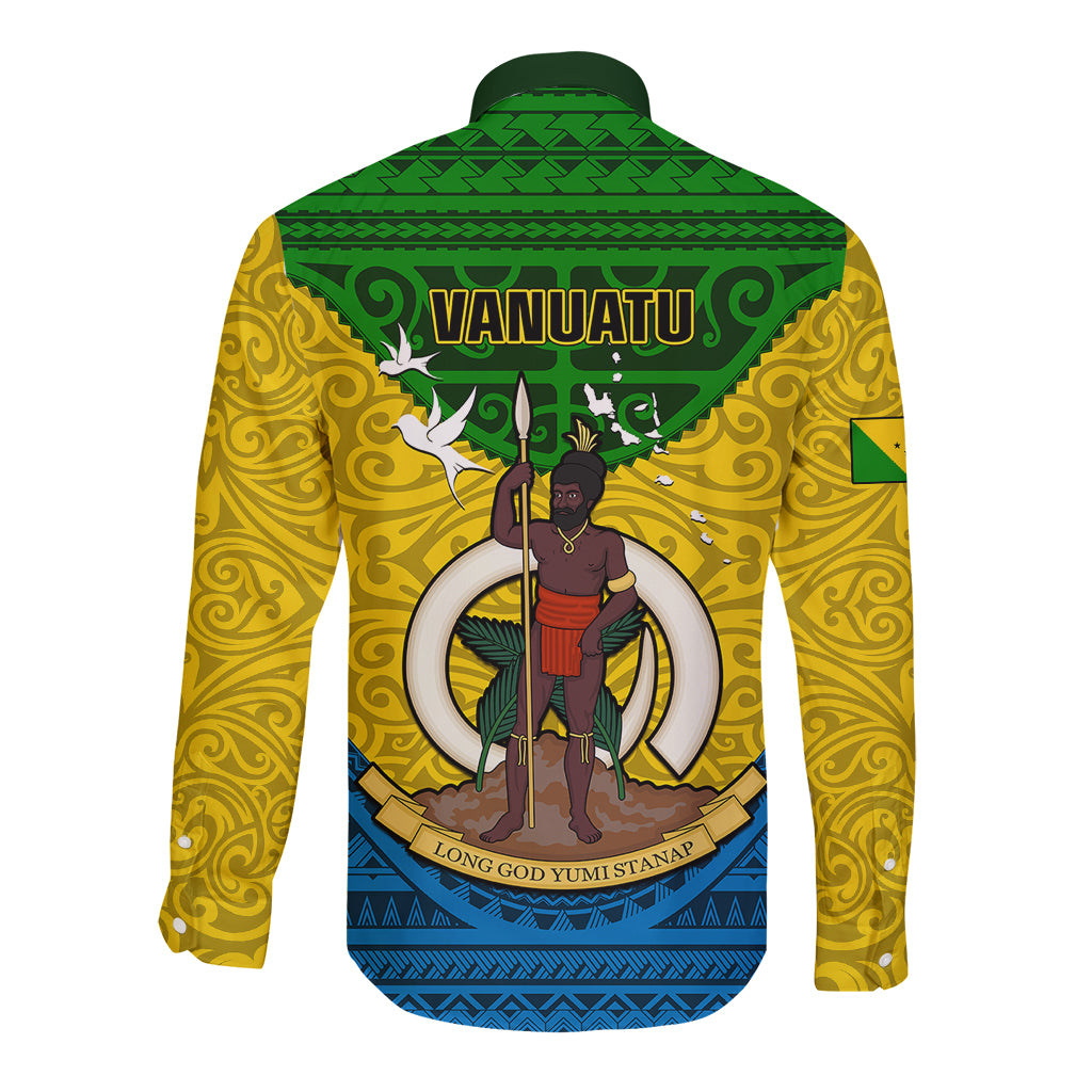 Vanuatu Malampa Province Long Sleeve Button Shirt Coat Of Arms And Namele Fern Polynesian Pattern LT05 - Polynesian Pride