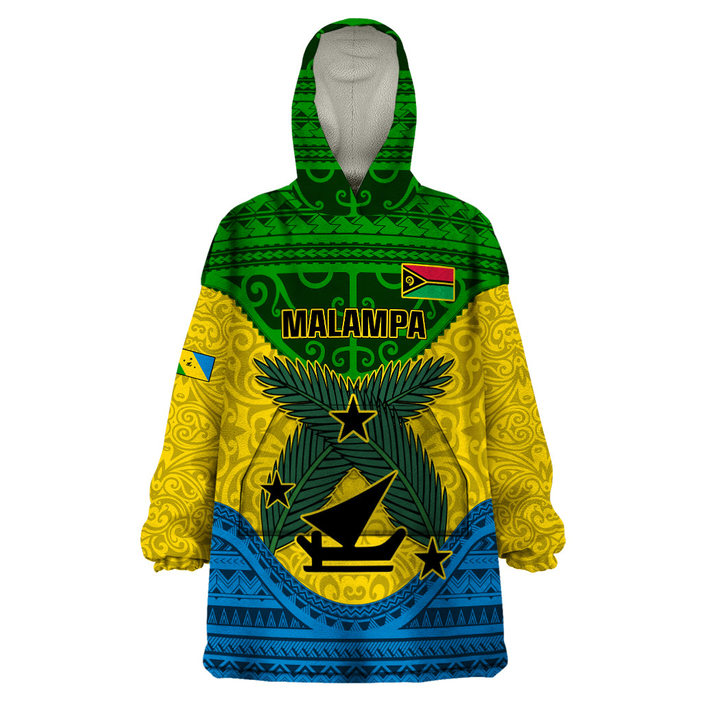 Vanuatu Malampa Province Wearable Blanket Hoodie Coat Of Arms And Namele Fern Polynesian Pattern LT05 One Size Yellow - Polynesian Pride