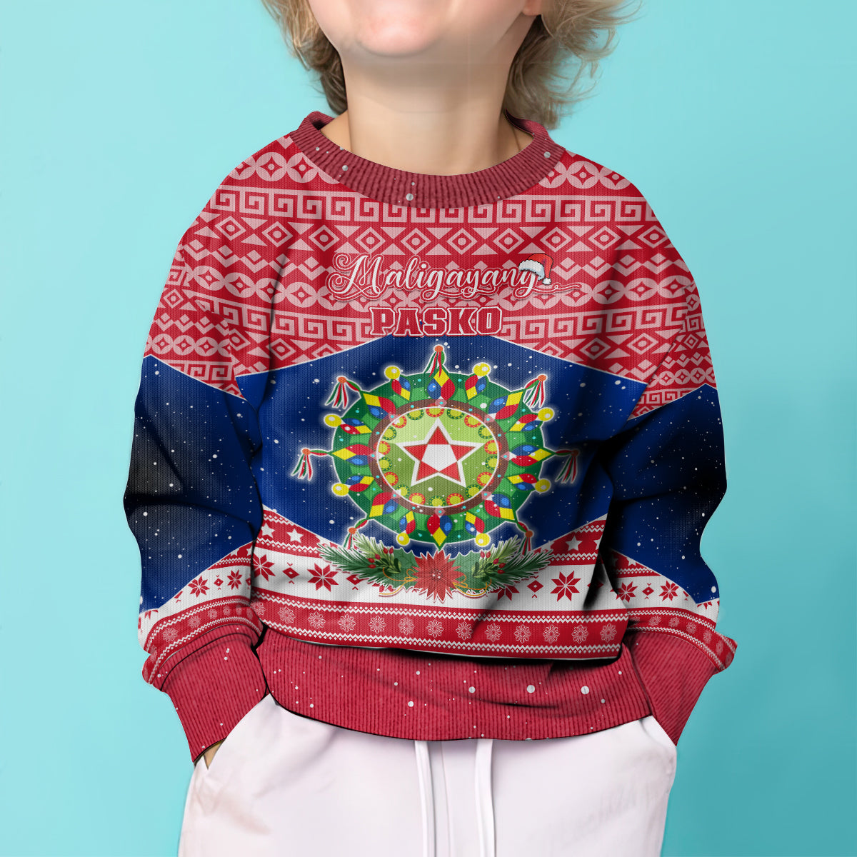 Personalised Philippines Christmas Kid Ugly Christmas Sweater Filipino Parol Maligayang Pasko LT05 - Polynesian Pride