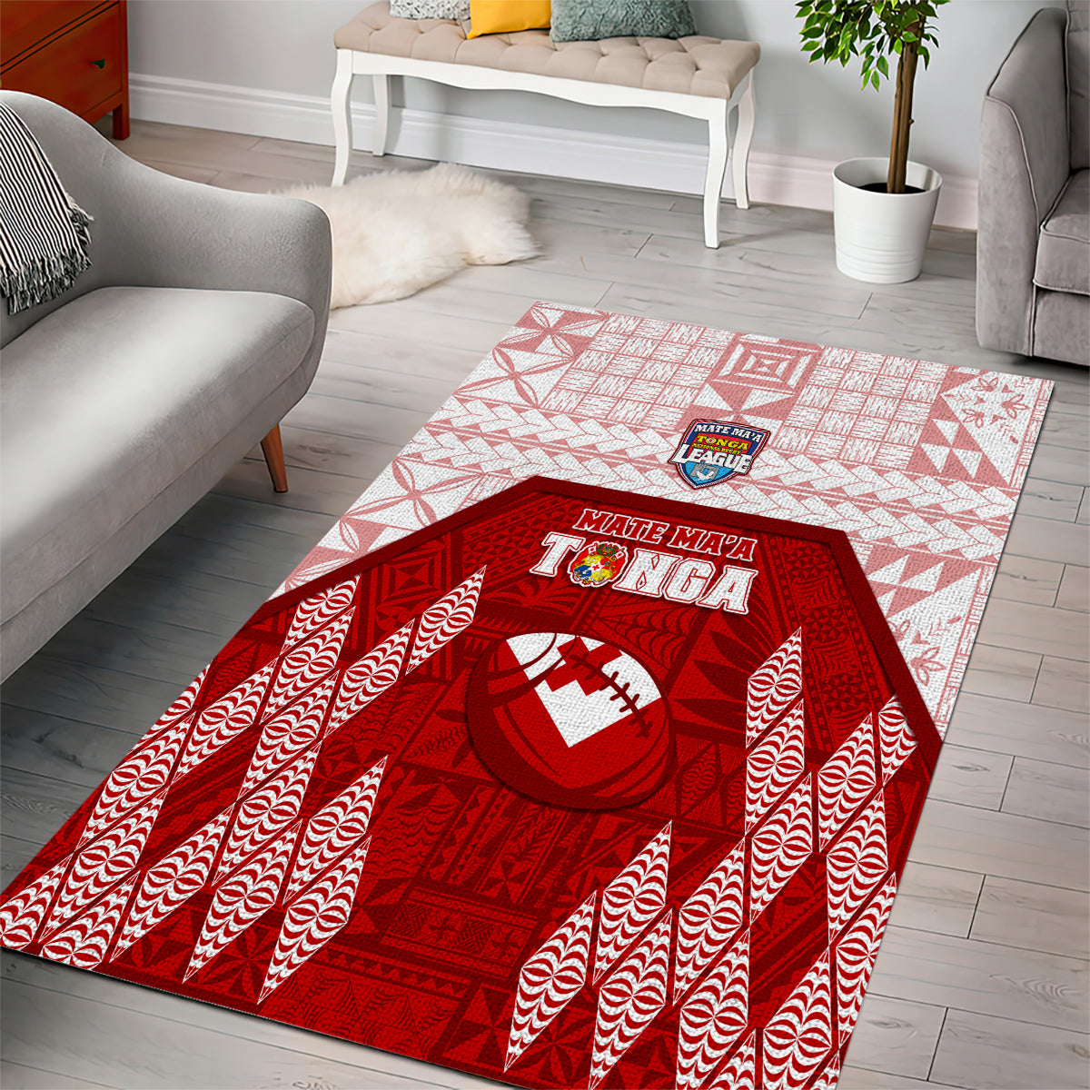 Tonga Rugby Area Rug 2023 Pacific Championships Kupesi Ngatu Mate Maa LT05 - Polynesian Pride