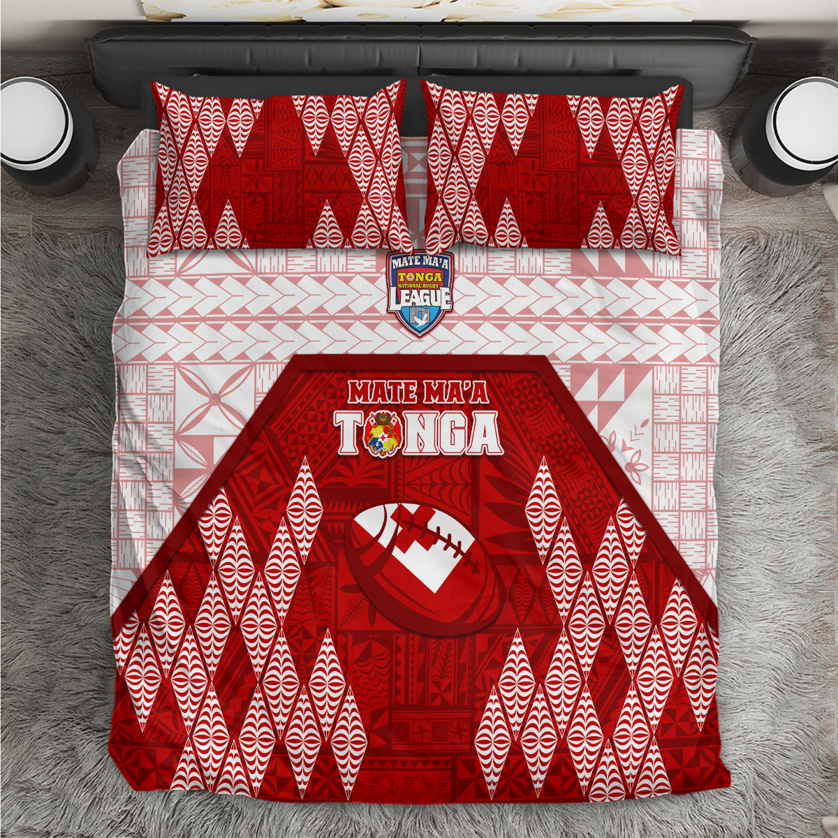 Tonga Rugby Bedding Set 2023 Pacific Championships Kupesi Ngatu Mate Maa LT05 Red - Polynesian Pride