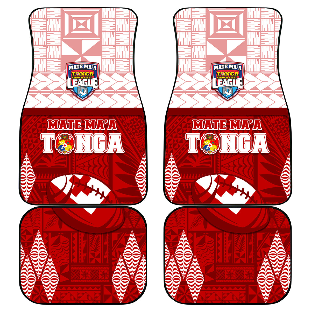 Tonga Rugby Car Mats 2023 Pacific Championships Kupesi Ngatu Mate Maa LT05 Red - Polynesian Pride